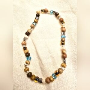 Elegant Beaded Ankle Bracelet with Blue and Brown Accents